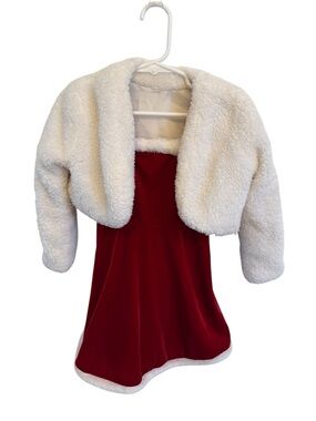 SHEIN Girls Velvet Suspender Dress and Plush Cardigan Jacket Set , Size 4Y